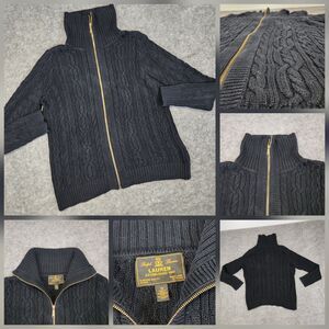 Ralph Lauren Black Cable Knit Turtleneck Sweater